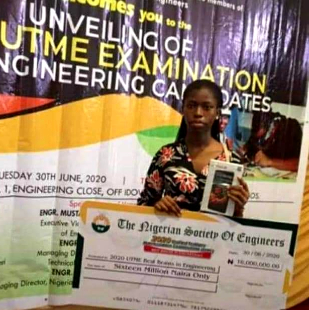 Student With Highest Jamb Score, Agnes Maduafokwa Receives N16million From NSE